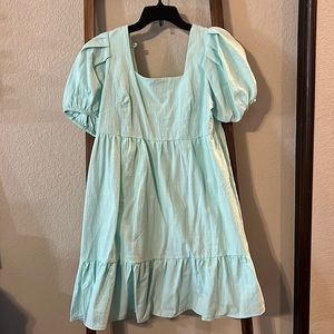 Mint puff sleeve dress with square neck
